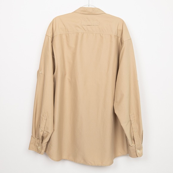 Duluth Trading Co. Button Up Shirt Roll Tab Long Sleeve Relaxed Fit Men Beige - Picture 2 of 12